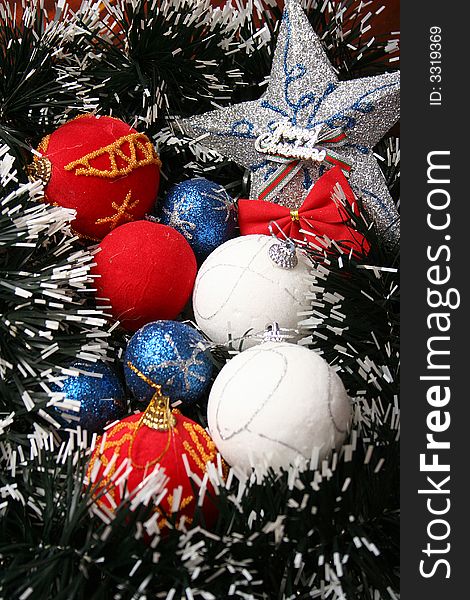 Christmas decoration with red, white and blue globes