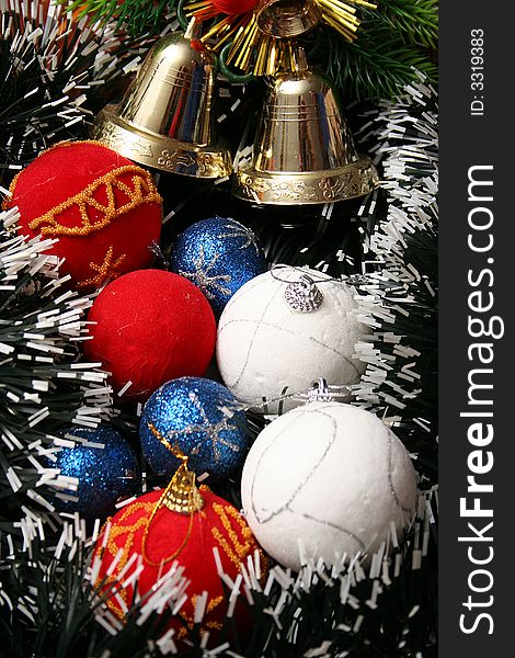 Christmas decoration with red, white and blue globes