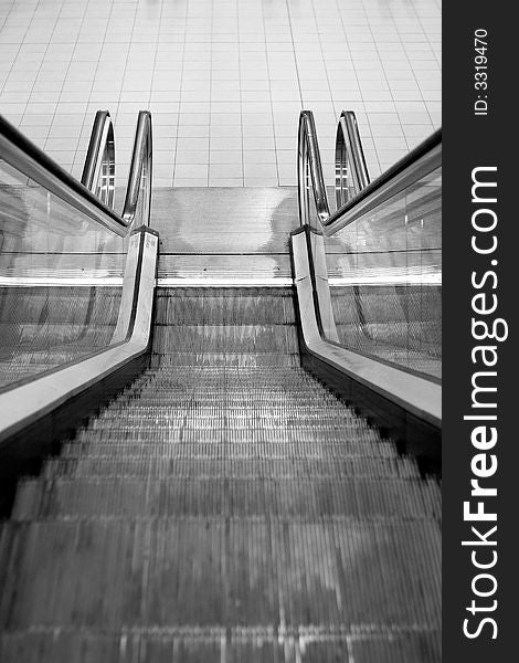 Elevator stairs viewed from above in black and white. Elevator stairs viewed from above in black and white