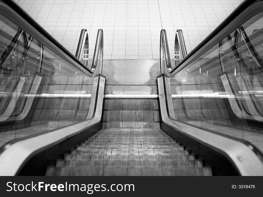 Elevator stairs viewed from above in black and white. Elevator stairs viewed from above in black and white