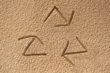 Recycle Symbol Written&x28;drawn&x29; In Beach Sand - Concept Photo Royalty Free Stock Photography