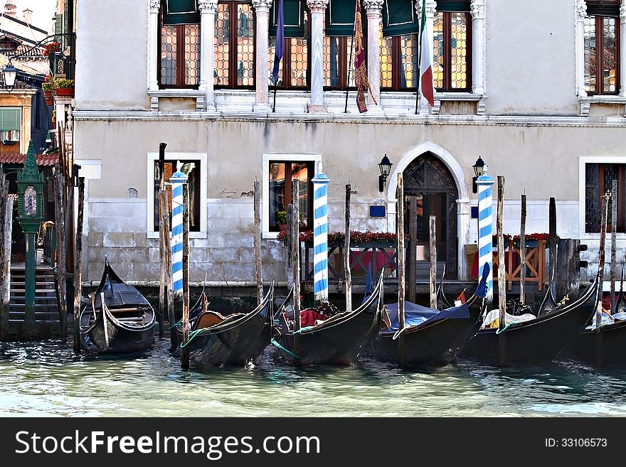 Venetian gondolas at the pier