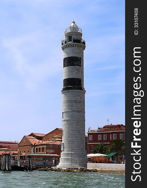 Lighthouse on Murano island in Venice bay, Italy