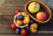 Summer Fruits: Pear, Peach, Plum, Apricot. Royalty Free Stock Photography Summer Fruits: Pear, Peach, Plum, Apricot. Royalty Free Stock Photography