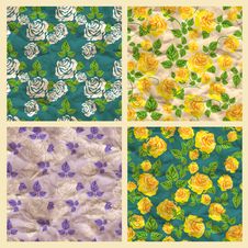 Set Of Vector Seamless Pattern With Roses, Craft P Stock Photos Set Of Vector Seamless Pattern With Roses, Craft P Stock Photos
