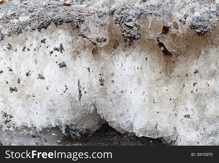 Spring dirty snow closeup background. Spring dirty snow closeup background