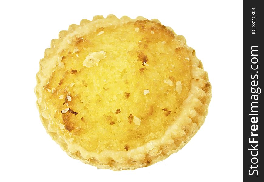 Piece of coconut pie on white background