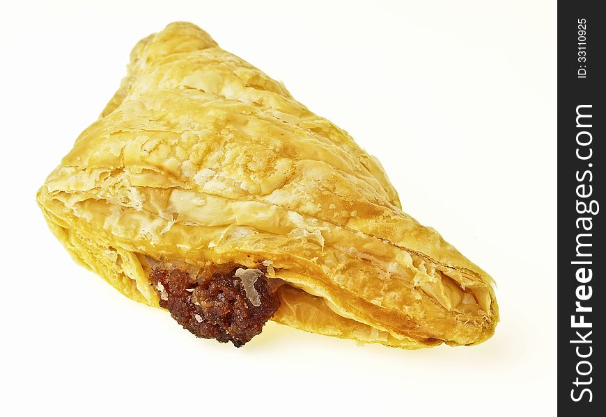 Piece of assorted flavour pie on white background