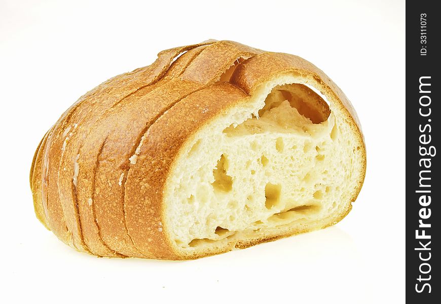 Big craquelin belgium bread on white background