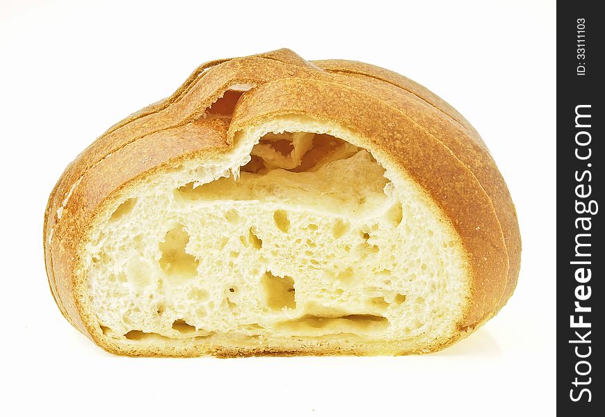Front view of craquelin belgium bread on white background. Front view of craquelin belgium bread on white background
