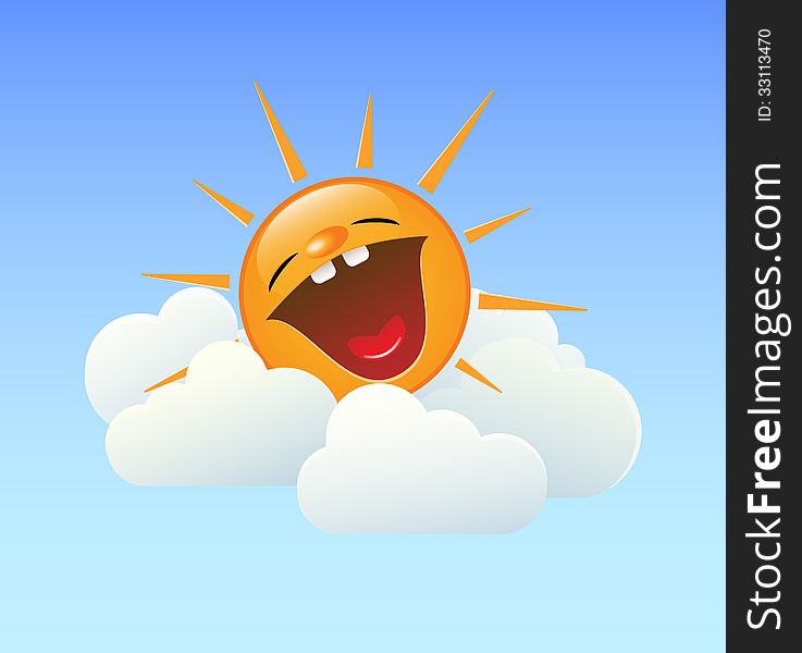 Fun illustration of laughing sun in the clouds. EPS8. Fun illustration of laughing sun in the clouds. EPS8.