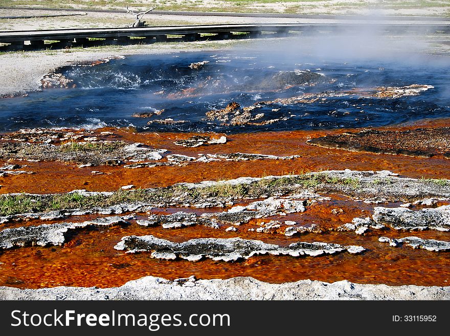 Beautiful pattern of Hot River. Yellowstone National Park.