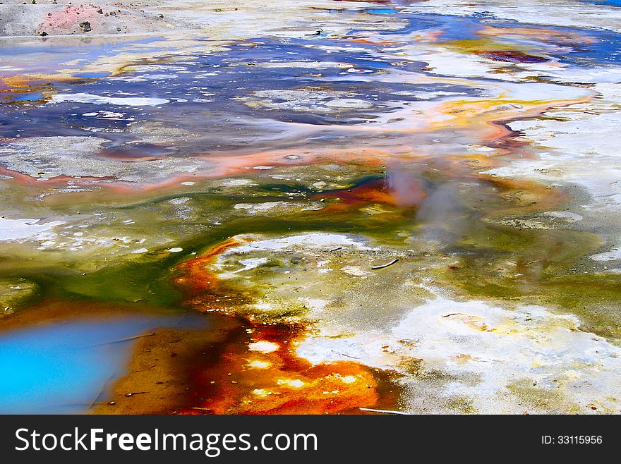 Beautiful pattern of Hot River. Yellowstone National Park.