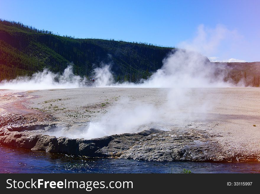 View at geyser lake. Yellowstone National Park.