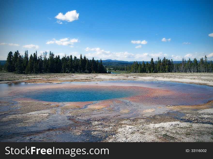 View at geyser lake. Yellowstone National Park.