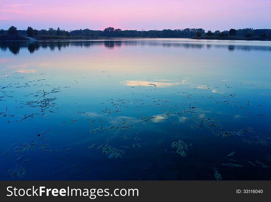 Dramatic sunset over the lake