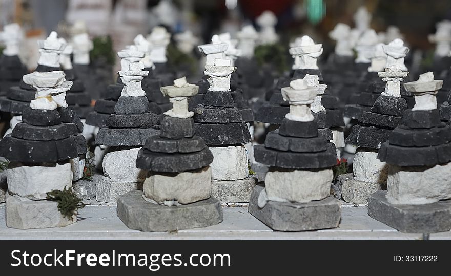 Alberobello - small models of trulli have a souvenir Apulian stone.