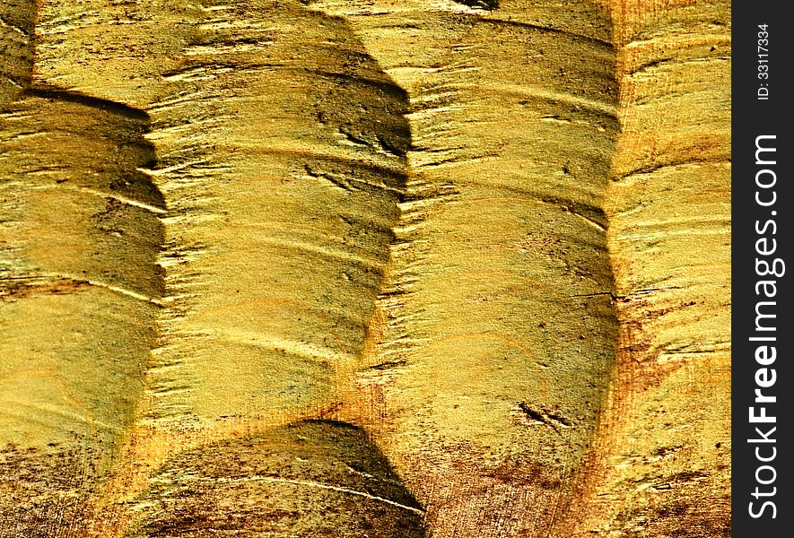 Background or texture structure woodcarving yellow ocher color