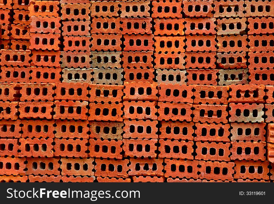 Stack of red brick for prepairing for construction