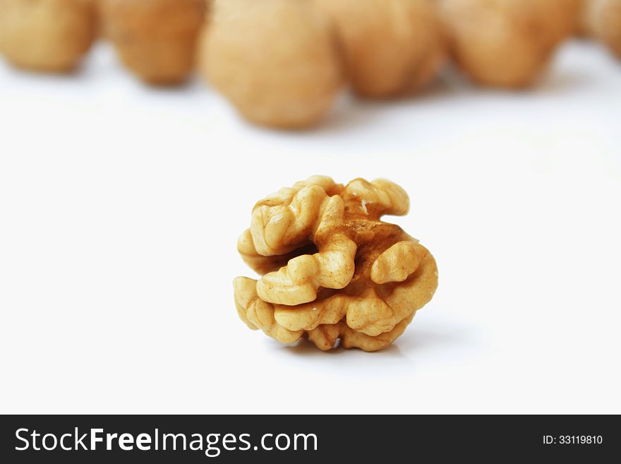Walnuts on a white background (diet food)