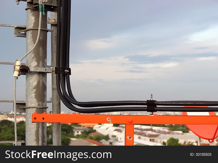 Telephone communications cable on the pole. Telephone communications cable on the pole.