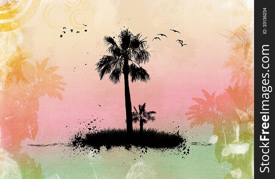 Abstract palm tree with birds and grunge effect. Abstract palm tree with birds and grunge effect