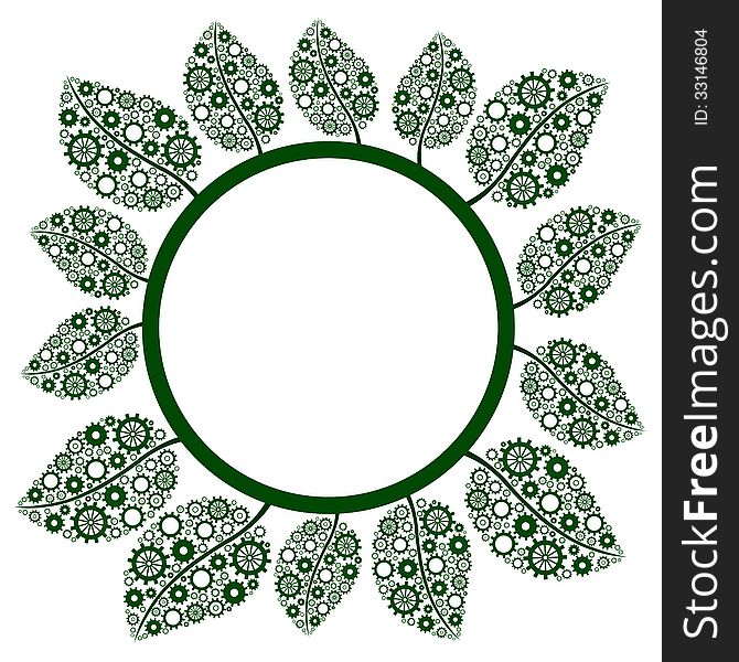 A graphical representation of a circle surround by leaves made of gears. A graphical representation of a circle surround by leaves made of gears.