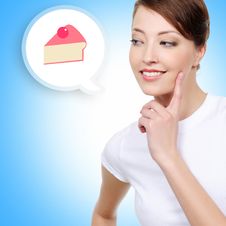Smiling  Woman Looking On Cake Royalty Free Stock Images