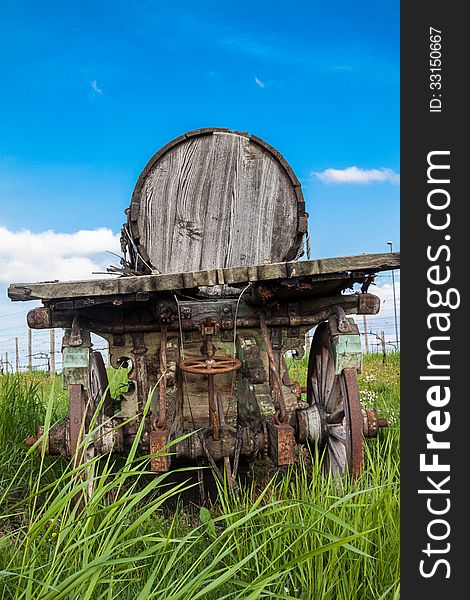 Old wooden tanker for the transport of wine. Old wooden tanker for the transport of wine