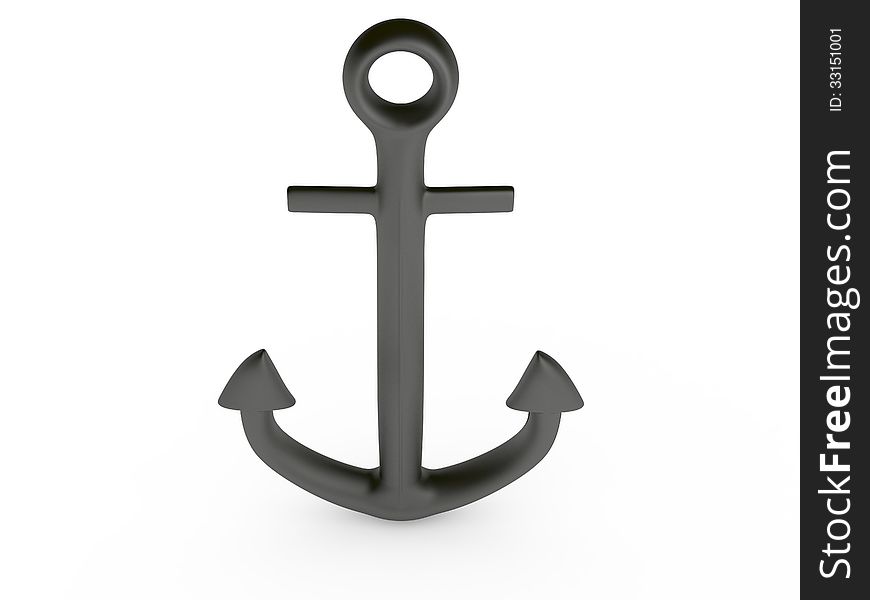 Isolated black nautical anchor, three-dimentional