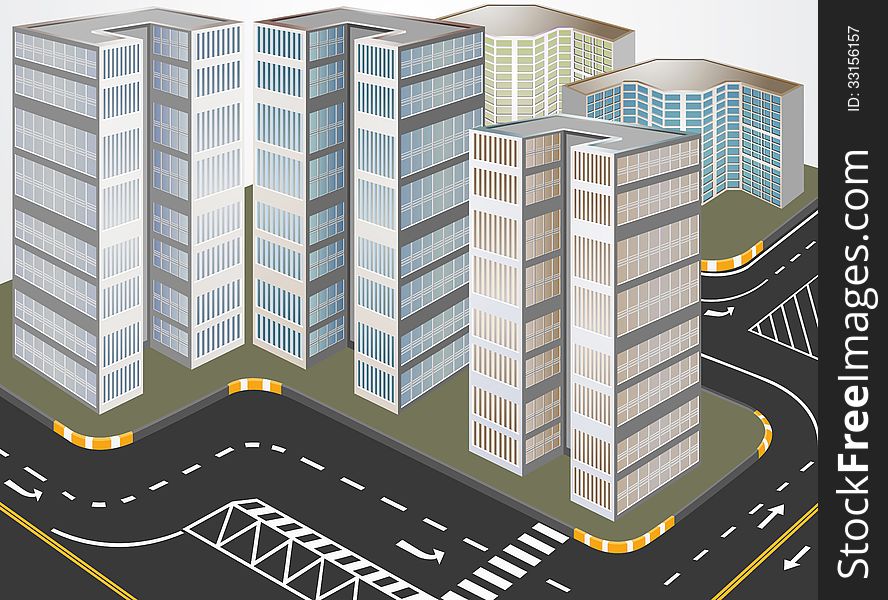 Illustration condominium and city streets traffic background
