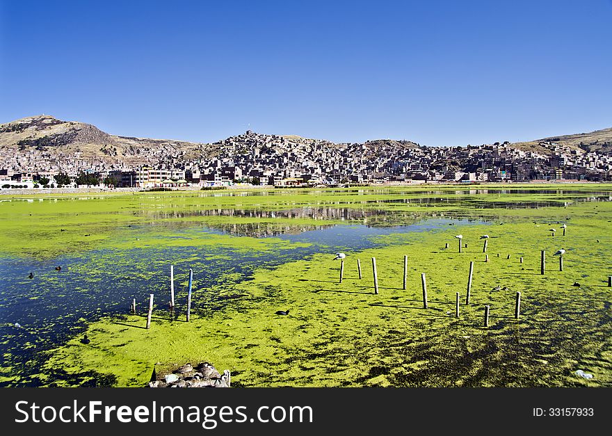 Puno City on the shore of Lake Titikaka Peru South America. Puno City on the shore of Lake Titikaka Peru South America