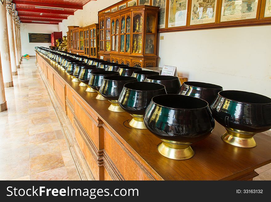 Black monk's alms-bowl in buddhist religion thailand temple. Black monk's alms-bowl in buddhist religion thailand temple