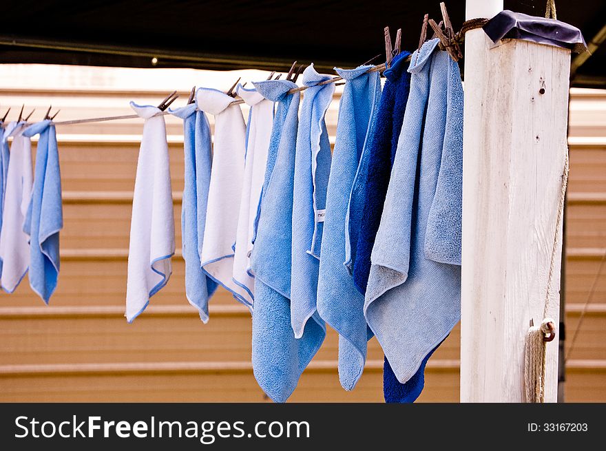 Clean rags hanging out to dry. Clean rags hanging out to dry.