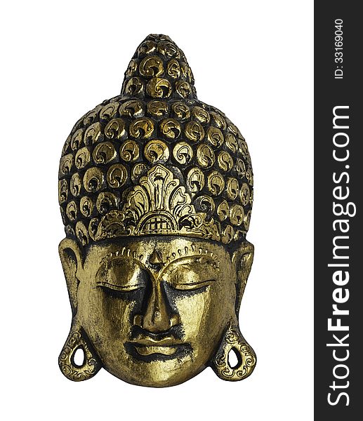 Front face of buddha made from wood isolated on white background. Front face of buddha made from wood isolated on white background