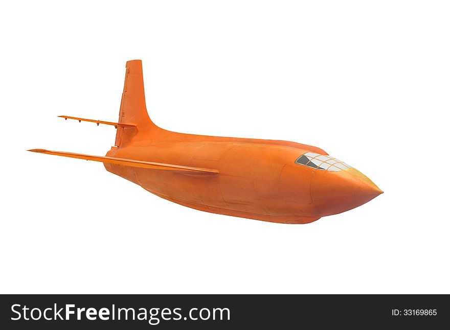 Vintage orange experimental rocket engine powered aircraft. Isolated on white. Vintage orange experimental rocket engine powered aircraft. Isolated on white.