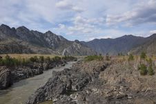 Mountain Landscape River Dark Cliffs Stock Photography