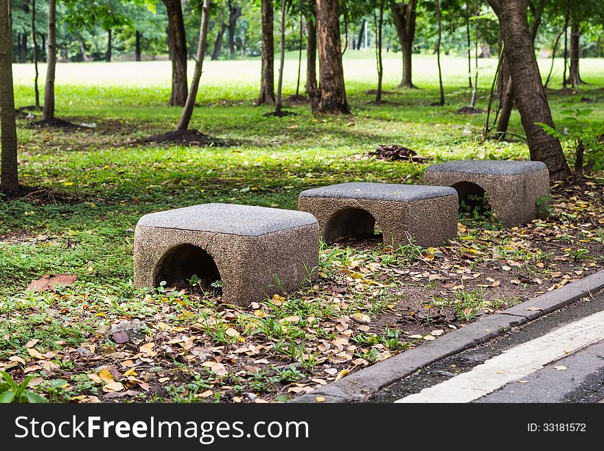 Concrete seat with polished pebble grain surface in the park, Bangkok, Thailand. Concrete seat with polished pebble grain surface in the park, Bangkok, Thailand