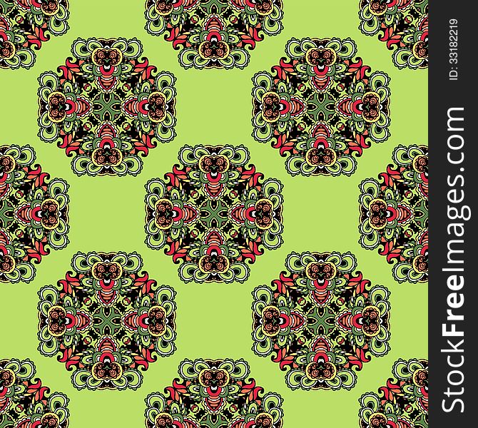 Fresh green seamless pattern in ethnic style