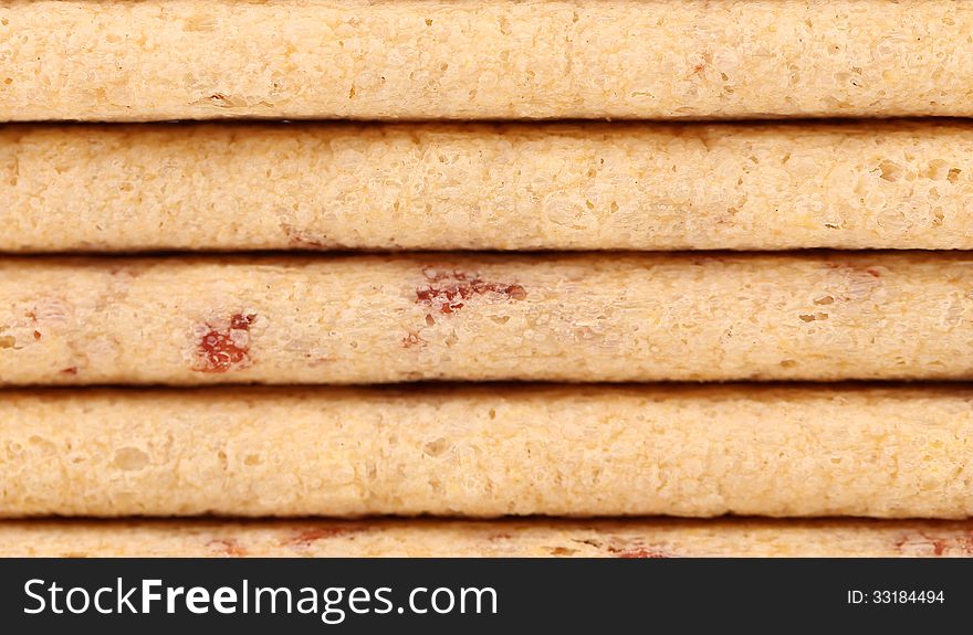 Sticks of biscuit with filling. Macro.