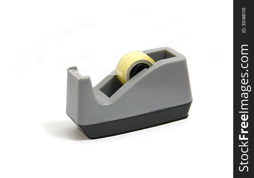 Gray of shoe tape dispenser and tape on white background