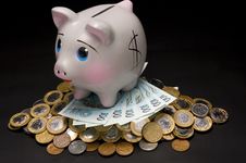 Piggy Bank With Money Stock Photo