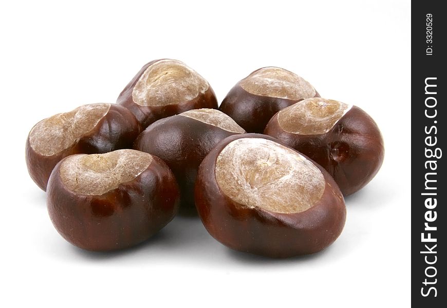 Bunch of chestnuts. Isolated on white. Bunch of chestnuts. Isolated on white.