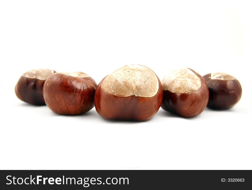 Bunch of chestnuts. Isolated on white.