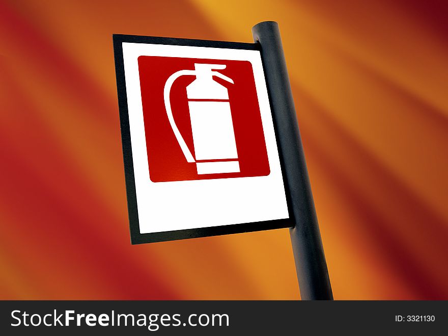 Fire extinguisher sign on red orange background. Fire extinguisher sign on red orange background