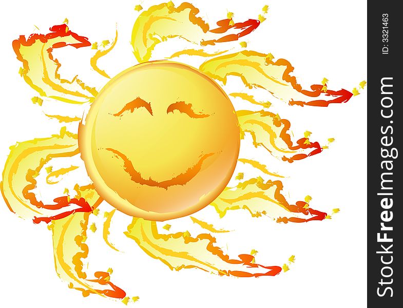 Smiling sun with wild flames, vector illustration. Smiling sun with wild flames, vector illustration
