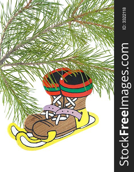 Hand painted wooden ice skate christmas tree ornament. Hand painted wooden ice skate christmas tree ornament