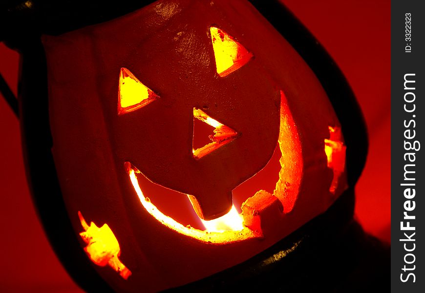Halloween pumpkin lantern shiny from inside