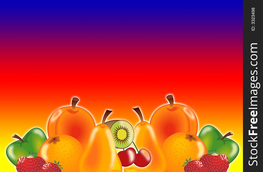 Lots of various fresh fruits isolated on color ground. Lots of various fresh fruits isolated on color ground