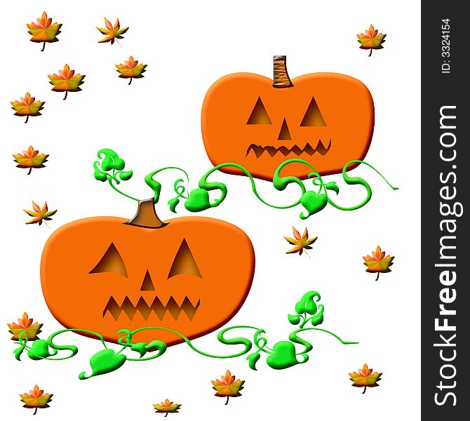 Halloween jack-o'-lantern and autumn leaves on  background